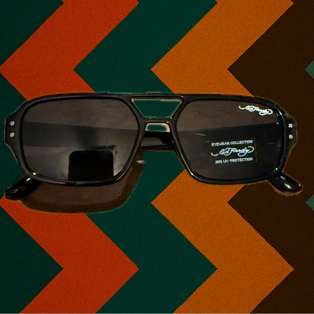 Ed Hardy Black Reflection Mirror White Shield Sunglasses